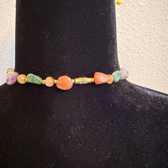 Long Mixed Gemstone Artisan Necklace Boho Natural Stones - Picture 5 of 7